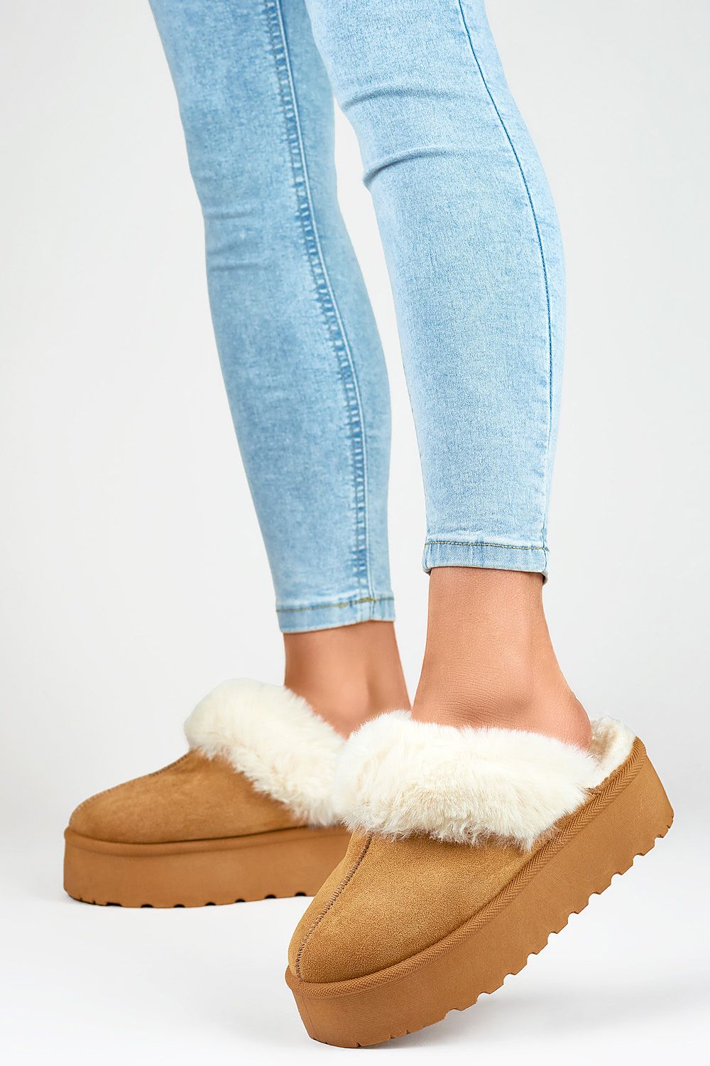 NICOLA FAUX FUR TAN HOUSE SLIPPERS
