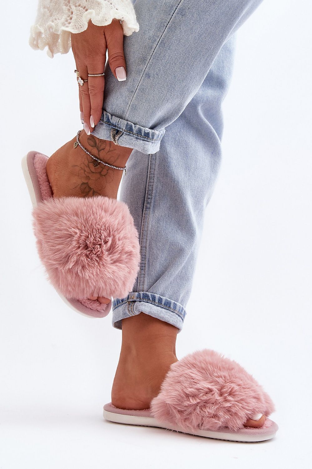 BRITTANY FAUX FUR PINK HOUSE SLIPPERS
