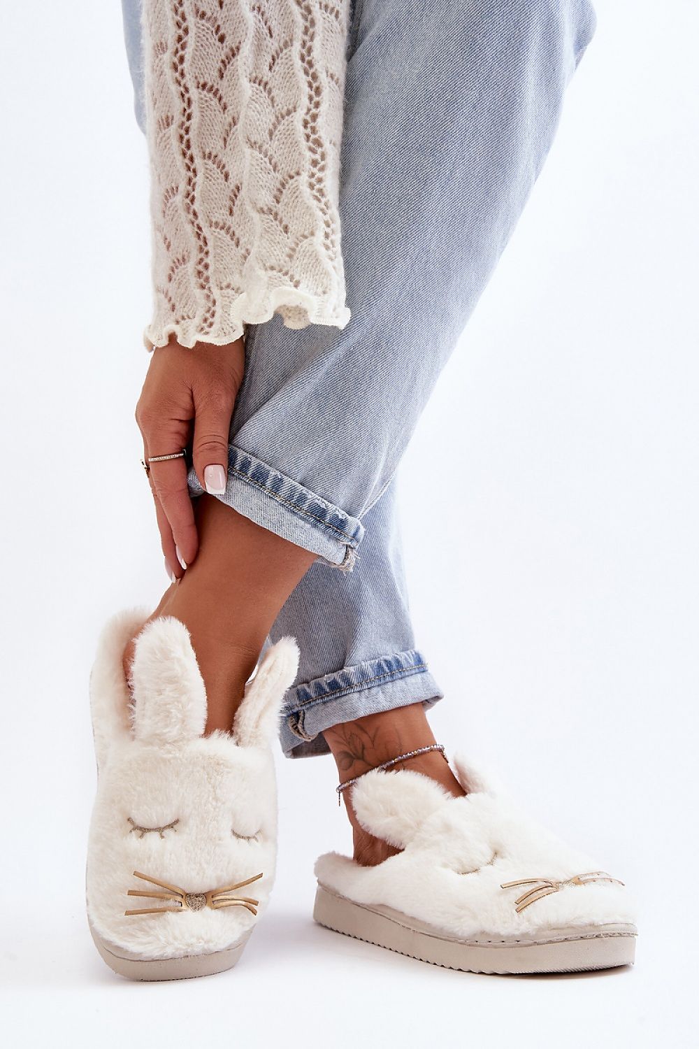 SERINE COZY BUNNY CREAM FAUX FUR HOUSE SLIPPERS