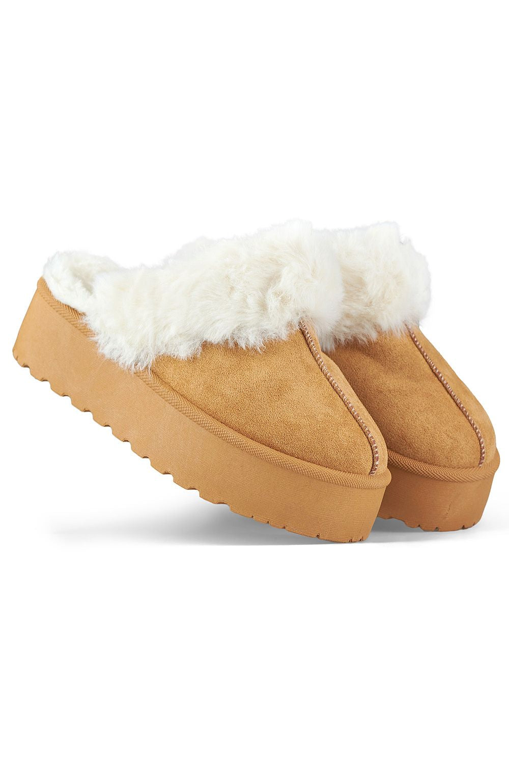NICOLA FAUX FUR TAN HOUSE SLIPPERS