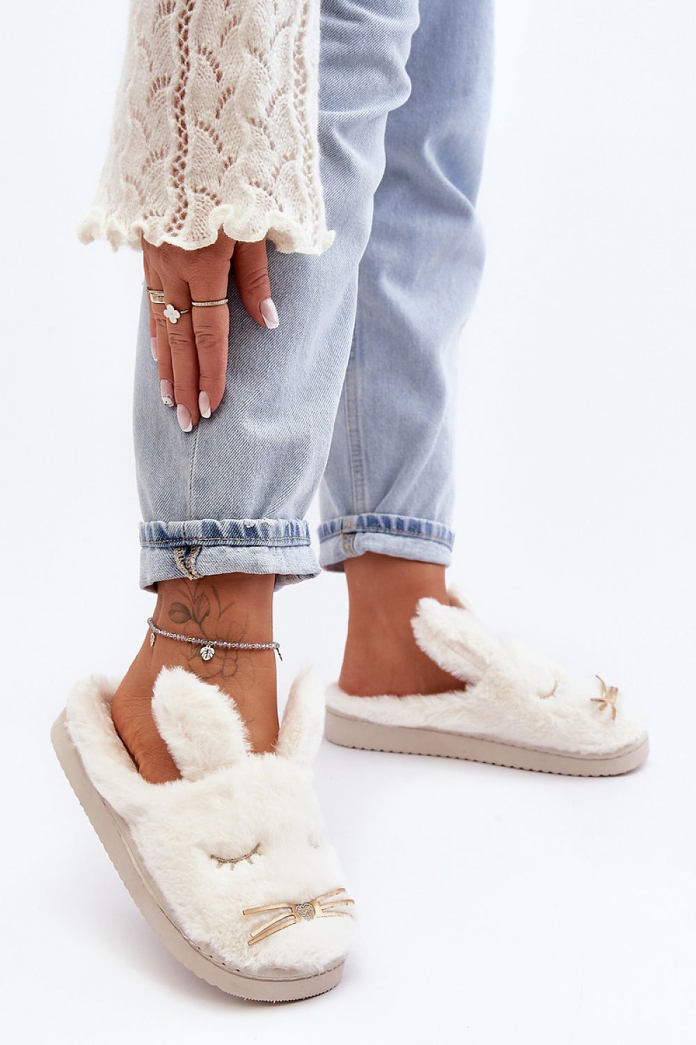 SERINE COZY BUNNY CREAM FAUX FUR HOUSE SLIPPERS