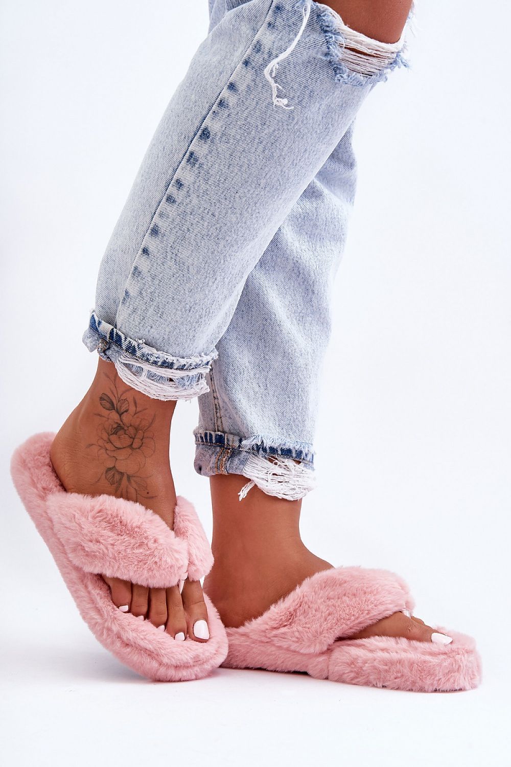 GENNA PINK FLIP FLOP STYLE COZY FAUX FUR HOUSE SLIPPERS
