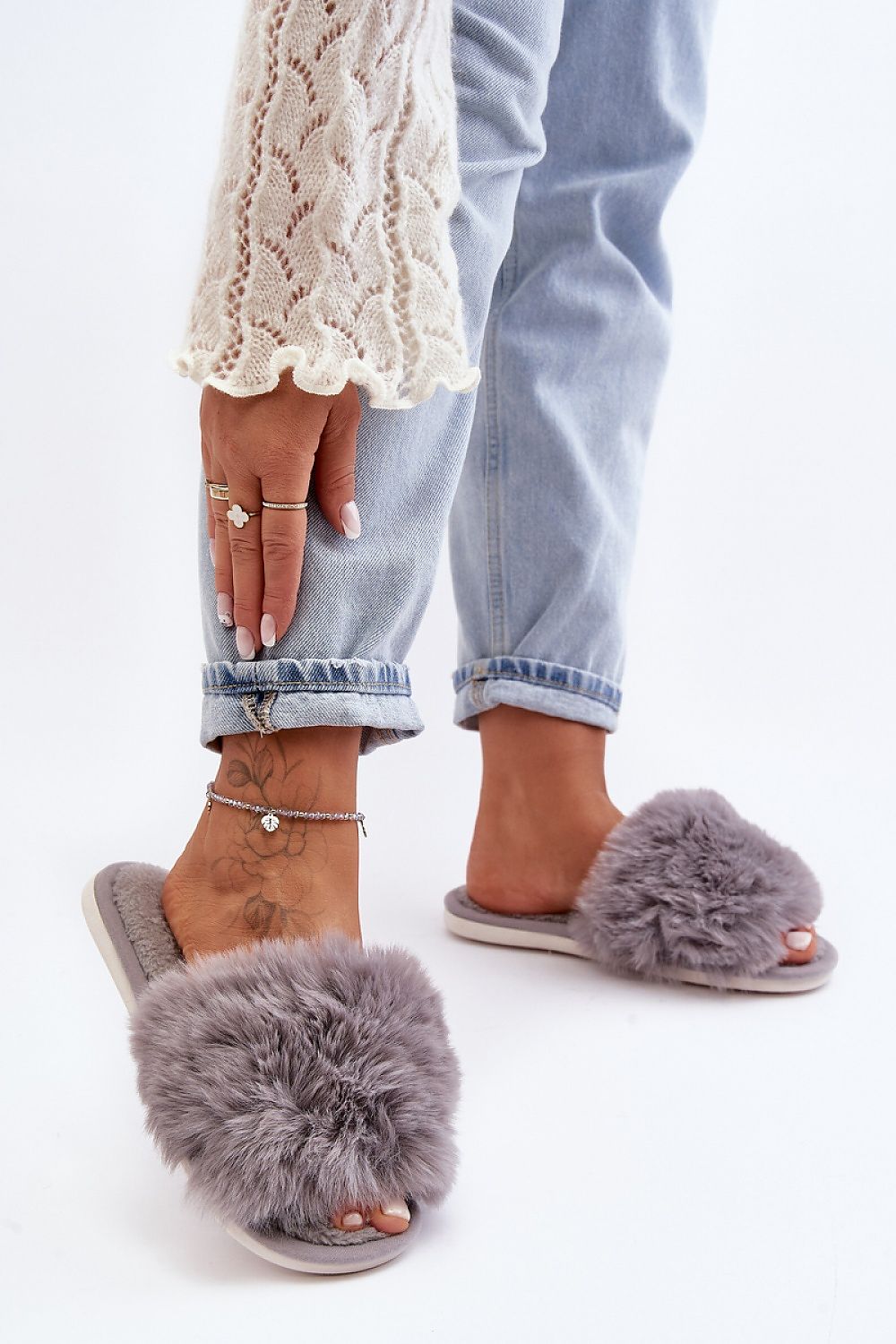 BRITTANY FAUX FUR GREY COZY HOUSE SLIPPERS